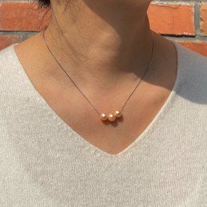 Tripele Freshwater Pink Pearl Necklace in S925 Sterling Silver!